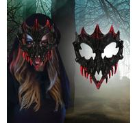 Halloween Dance Performance Two Half Face Bleeding Tiger Yasha Tengu Human Wolf Adult Halloween Masks(C-5,One Size)