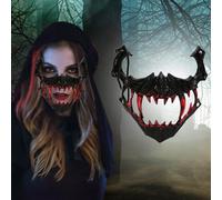 Halloween Dance Performance Two Half Face Bleeding Tiger Yasha Tengu Human Wolf The Mask Costume Adult(E E,One Size)