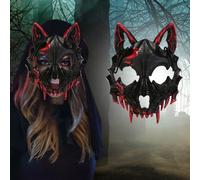 Halloween Dance Performance Two Half Face Bleeding Tiger Yasha Tengu Human Wolf The mask Costume Adult(6-A,One Size)