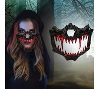 Halloween Dance Performance Two Half Face Bleeding Tiger Yasha Tengu Human Wolf The mask Costume Adult(6-D,One Size)