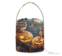 Halloween Dancing Pumpkin Ghosts Owl Skull Crochet Yarn Bag Small Yarn Bag Portable Travel Bag for Crochet Hook Travel Knitting