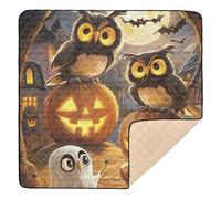 Halloween Dancing Pumpkin Ghosts Owl Skull Cute Foldable Baby Play Mat for Floor Washable Infant Play Activity Mat for Babies Infants Toddlers, 50'' x 50''