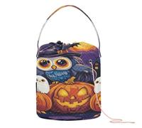 Halloween Dancing Pumpkin Ghosts Owl Skull Yarn Storage Bag Knitting Bag Yarn Storage Tote with Holes Storage Bags for Crochet Carrier Knitting Supply