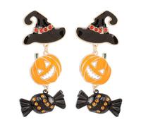 Halloween Dangle Earrings Cute Black Cat Ghost Pumpkin Earrings 90s Style Sugar Witch Hat Earrings Vintage Halloween Drop Earrings for Women, Zinc, No Gemstone