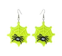Halloween Dangle Earrings for Women, Neon Green Glitter Acrylic Drop Earrings with Spider Web BOO Ghost Witch Cauldron Crescent Moon Design, Spooky Costume Party Holiday Jewelry Gift, S, Acrylic, No