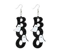 Halloween Dangle Earrings for Women, Neon Green Glitter Acrylic Drop Earrings with Spider Web BOO Ghost Witch Cauldron Crescent Moon Design, Spooky Costume Party Holiday Jewelry Gift, S, Acrylic, No