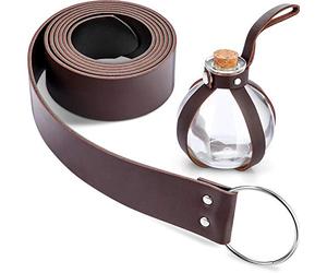 Halloween Dark Magic Cork Potion Round Spherical Clear Glass Bottle with Medieval Knight Leather Belt for Costume Props DIY Crafts and Decorative Bottles, 200 ml