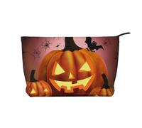 Halloween Day Happy Pumpkin Printed Corduroy Makeup Bag for Travel & Daily Use, Stylish Pouch Purse Case Cosmetic Bags Organizer for Women