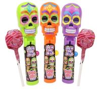 Halloween Day of the Dead Pop Ups, Sugar Skull Lollipop Holders, Strawberry Flavored Suckers, Style May Vary (Pack of 3)