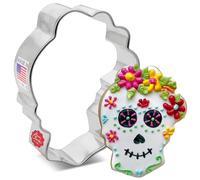 Halloween & Day of the Dead Sugar Skull with Flowers Cookie Cutter 3", Made in USA by Ann Clark