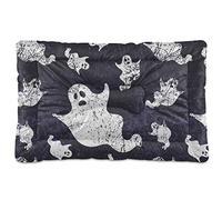 Halloween Day White Ghosts Grunge Style Seamless on Dark Blue Dog Cat Bed Mat, Soft Crate Pad Mattress Cushion for Small Medium Pets, Anti Slip Sleeping Kennel Mat Washable & Dry 24x18 inch