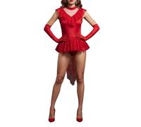 Halloween Dead Bride Costume Lace Mini Dress with Veil and Gloves (Red, L)
