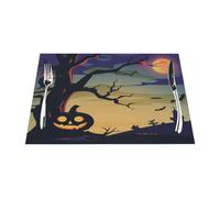 Halloween Dead Tree Owl Vinyl Placemats Set of 1 for Dining Tables,Kitchen Table Mats Heat Resistant Washable Wipeable PVC Place Mat