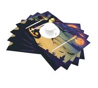 Halloween Dead Tree Owl Vinyl Placemats Set of 4 Heat Resistant Table Mats Washable Wipeable PVC Place Mat for Party Kitchen Dining Tables