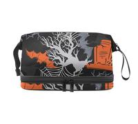 Halloween Dead Tree Tombstone Double Layer Cosmetic Bag for Women and Girls, Travel Toiletry Bag Makeup Handy Pouch Organiser Bag with Brush Compartment