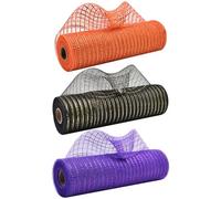 Halloween Deco Mesh 3 Rolls Mesh Ribbon with Metallic Foil Cuttable Deco 10 Inch Rolls DIY Ribbon for Wreaths, Craft, Centerpieces, Party Decor, Style 1, 10 Inch