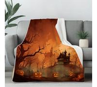 Halloween Decor Blanket 30x40 Inch, Pumpkin Lantern Fleece Throw Blanket for Couch Bed, Spooky Bat Castle Soft Blankets Cozy Lightweight Flannel Small Blankets Warm for All Season
