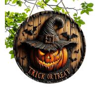 Halloween Decor Carved Wooden Pumpkin Sign and Skull Porch | Charming Creepy Ornament for Front Door, Hanging or Window Shows Gothic Decorations Season