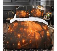 Halloween Decor Comforter Cover 3D Print Hotel Quality 3-Piece Bed Set Hidden Zipper spooky Haunted House Quilt Cover Extra Soft Breathable for Adults Women Kids Girls Boys Teens Double（200x200cm）