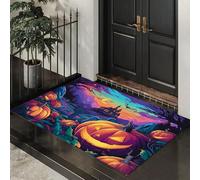 Halloween Decor Doormat Indoor, 45x75 cm Non slip Door Mat for Inside Floor, Horror Haunted House Ghosts Mountains Pumpkins Machine Washable Rubber Backing Entrance Rug for Front Back door