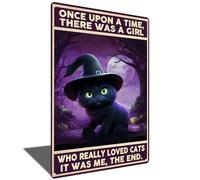 Halloween Decor Funny Halloween Witch Cat Sign Once Upon A Time I Pick Up A Black Cat Tin Sign Wall Art for Home Living Room Bedroom Decor 8 x 12 Inch (2479)