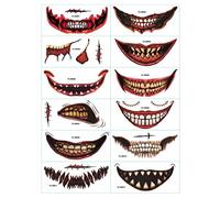 Halloween Decor Halloween Face Tattoos 12Pcs Temporary Face Tattoos Clown Horror Mouth Tattoo Stickers Temporary Scar Decals for Cosplay Party Decor