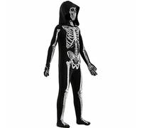 Halloween Decor Halloween Skeleton Costume for Children Hooded Long-Sleeved Skeleton Jumpsuit Polyester Soft Skull Printing Scary Costumes for 51.2-55.1 in Height