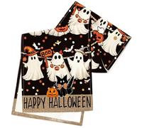 Halloween Decor, Halloween Table Runner 13x72" Table Decor with Ghost Jack-O'-Lantern Black Cat Print, Waterproof & Heat Resistant Runner for Kitchen Dining Decoration