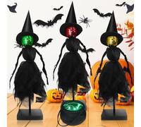 Halloween Decor Kit - 5pcs Ghosts on Wooden Stand,Halloween Standing Witch Decorations,Table Centerpieces with 3 LED Colors for Mantel Kitchen Indoor Decorations Gifts
