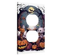 Halloween Decor Light Switch Cover Plates/Outlet Covers,Spooky Night Enchanted Forest with Pumpkins, Thermoplastic Wall Plates,For All Seasons Single Duplex Outlet