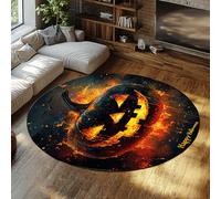 Halloween Decor Round Rug 200cm Gothic Style Bat and Pumpkin Lantern Pattern Indoor Carpet Washable Soft Thin for Living Room Bedroom