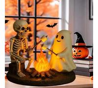 Halloween Decor, Skeleton and Ghost Bonfire Lamp,Spooky Fire Marshmallow Night Light,LED Ghost Pumpkin Night Light Outdoor Indoor Halloween Decorations Party Haunted House (B)
