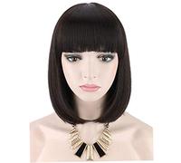 Halloween Decor Synthetic Bob Wigs for Women Short Dark Black Bob Wig Natural Looking Straight Ladies Daily Hair Wig with Fringe for Cosplay Halloween Christmas Party