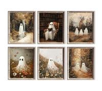 Halloween Decor Wall Art,Cute Ghost Posters for Room Aesthetic,Adorable Ghosts in Maple Forest Fall Paintings,Farmhouse Halloween Art,Vintage Halloween Wall Decor for Bathroom Bedroom Office,Unframed