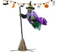 Halloween Decor - Witch Prop | Flying Witch On Broom | Spooky Halloween Yard, Porch, Lawn, Garden, Home, Patio, Indoor, Outdoor, Party, Haunted House, Spooky SceneC