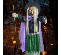 Halloween Decoration Flying Witch Decor, Halloween Decorations Outdoor with Scary Sounds and Lights, Animated Hovering Witch Prop for Garden Yard Lawn Indoor Outdoor