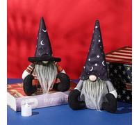Halloween Decoration Gnome, 2 Pcs Plush Witch Wizard Ornament Table Kitchen Tier Tray Holiday Party Home Decor Swedish Elf Tomte Nisse Scandinavian Short Legs Buffalo Plaid Red Black Gray Stripe