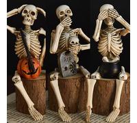 Halloween Decoration Halloween Statue: No Evil No Skeleton Small Statue Realistic Skeleton Decoration Home 3 Piece Set Animal Garden Sculptures (Silver, 18x15. 5x12. 5 cm)