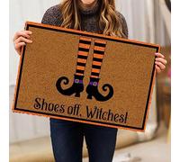 Halloween Decoration Kits Halloween Doormat Shoes Off Witch Cute Witch House Decoration Welcome Mat Welcome To Party Night Reusable(Khaki,One Size)