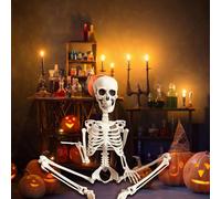 Halloween Decoration Outdoor 5. 4Ft 165cm Halloween Skeleton,Full Body Life Size Realistic Plastic Poseable Skeleton,with Movable Joints for Scene Party ReusableWhite,90cm