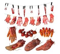 Halloween Decoration Props, 8Pcs/Set Scary Hanging Severed Blood Garland Banner, Hanging Scary Fake Broken Body Parts for Haunted House Vampire Zombie Party Supplies