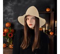 Halloween Decoration Set Foldable Women’ s Witch Hat The Must Have Halloween Travel Companion For A Unique And Stylish Props (Beige, One Size)