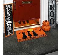 Halloween Decoration Window Halloween Doormat Three Black Cats Bat Dusk And Sunset All Hallows' Eve Is Upon Us Cute Witch House Decoration Welcome Mat Welcome Witch To(Khaki,One Size)