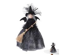 Halloween Decoration Witch Tree Topper, Black Witch Doll, Halloween Ghost Festival Witch Doll Tree Topper, Ghost Festival Tree Topper with Spider Web Skirt and Flying Broom for Trees