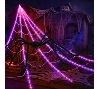 Halloween Decorations, 16.4FT Diameter Spider Web Lights with Black 4FT Spider, 250 LED Waterproof Net Lights, Remote Control, 8 Modes Cobweb for Yard House Garden Outdoor Indoor Party Haunted Decor
