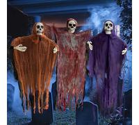 Halloween Decorations, 3 Pack Orange & Purple Hanging Skeleton Ghosts, Blood Veil Ghost Hanging Grim Reapers, Bloody Gauze Specter for Door Yard Garden Halloween Parties Decor