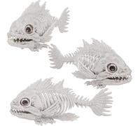 Halloween Decorations,3 Pack Skeleton Fish Halloween Decor,Animals Skeleton Decorations Plastic Skull Fish Bones Figure Decor for Outdoor Indoor Bedroom Tank Party Props (A)