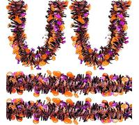 Halloween Decorations 65.6 Ft Halloween Tinsel Garland with Pumpkin Bat Shiny Metallic Twist Garland Hanging Tinsel Strip Fur Strip for Indoor Outdoor Door Wall Table Tree Party Holiday Decorations