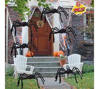 Halloween Decorations, 6Pcs Giant Halloween Spider Set Large Fake Red-Eyed Black Hairy Spiders for Garden Bar Restaurant Decoration (6 * 12'')