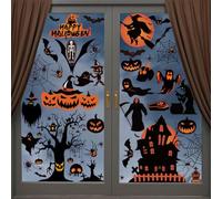Halloween Decorations | 8 Sheet Halloween Window Stickers Clings Decals | 98 pcs Double Sided Reuseable Bats Spider Ghost Pumpkin Halloween Party |